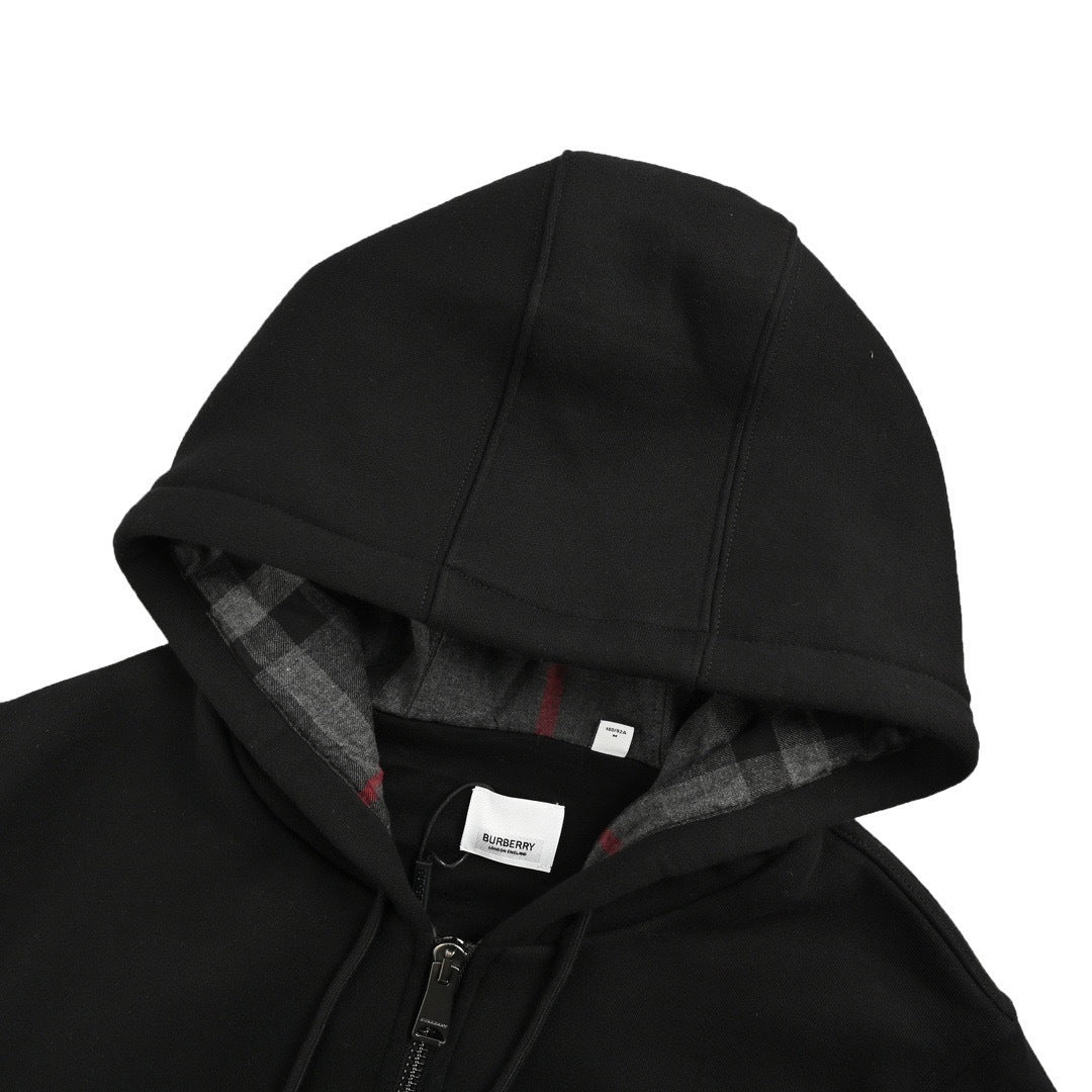 Burberry 23Fw B logo plaid lined zipper hooded sweatshirt jacket