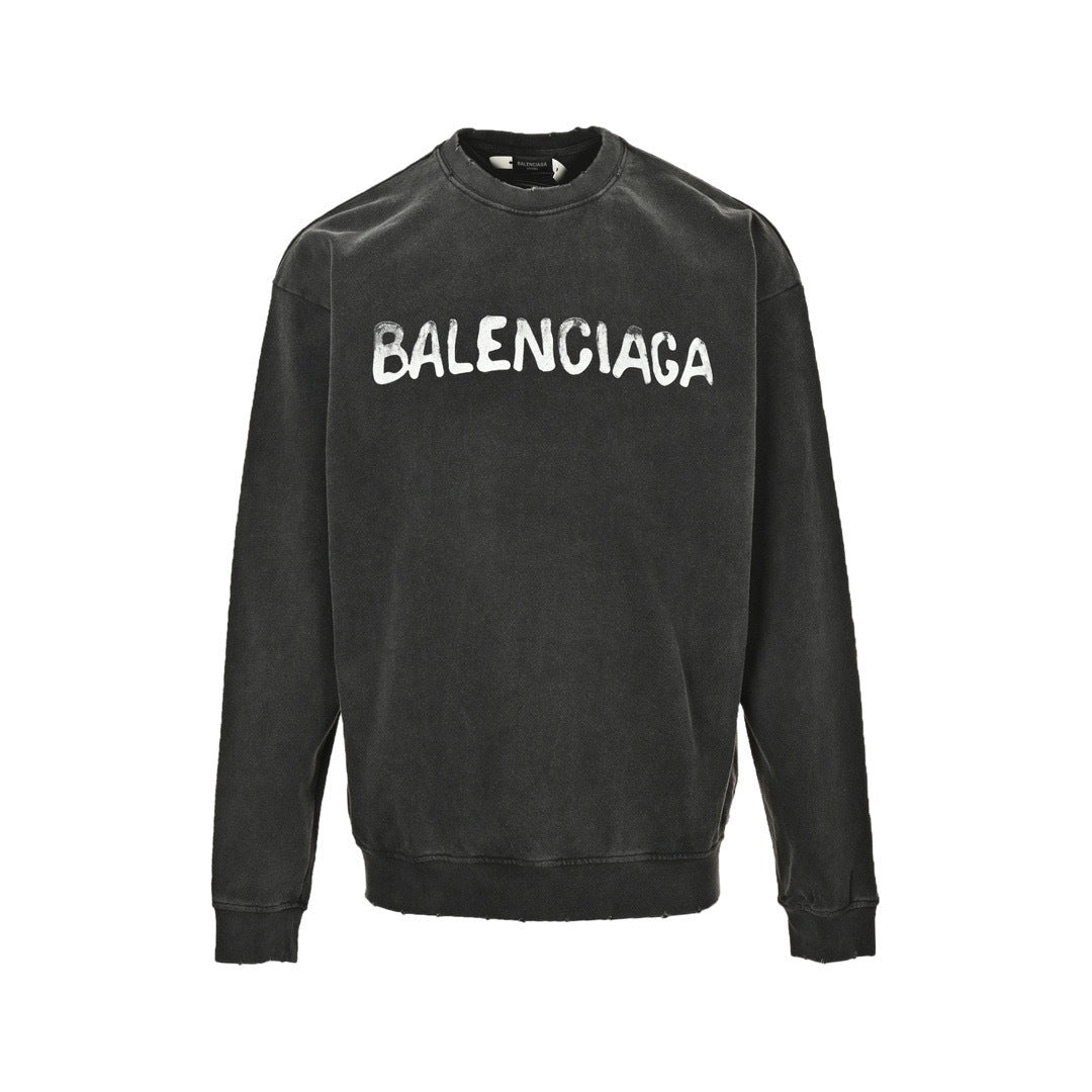 Balenciaga/Balanciaga 24Fw double B letter printed washed round neck sweatshirt