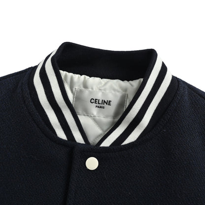 Celine 25Fw leather logo baseball cotton jacket