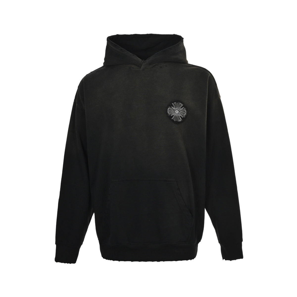 Chrome Hearts Cross Logo Patch Embroidery Washed Burnt Flower Hooded Sweatshirt