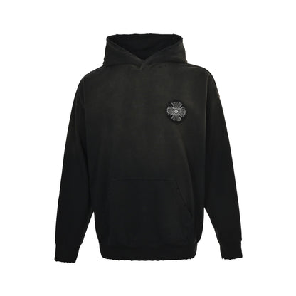 Chrome Hearts Cross Logo Patch Embroidery Washed Burnt Flower Hooded Sweatshirt