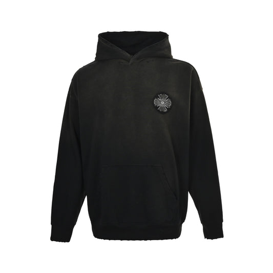 Chrome Hearts Cross Logo Patch Embroidery Washed Burnt Flower Hooded Sweatshirt
