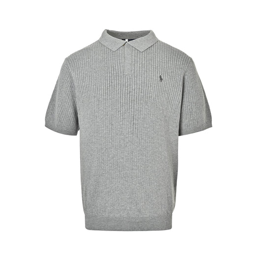 RALPH LAUREN Pony Lapel Knitted Pit Stripe Polo Short Sleeve