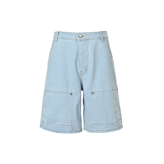 Louis Vuitton logo embroidered rivet five-point denim shorts