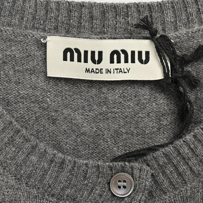 Miu Miu 24Fw jacquard logo cashmere crew neck knitted cardigan