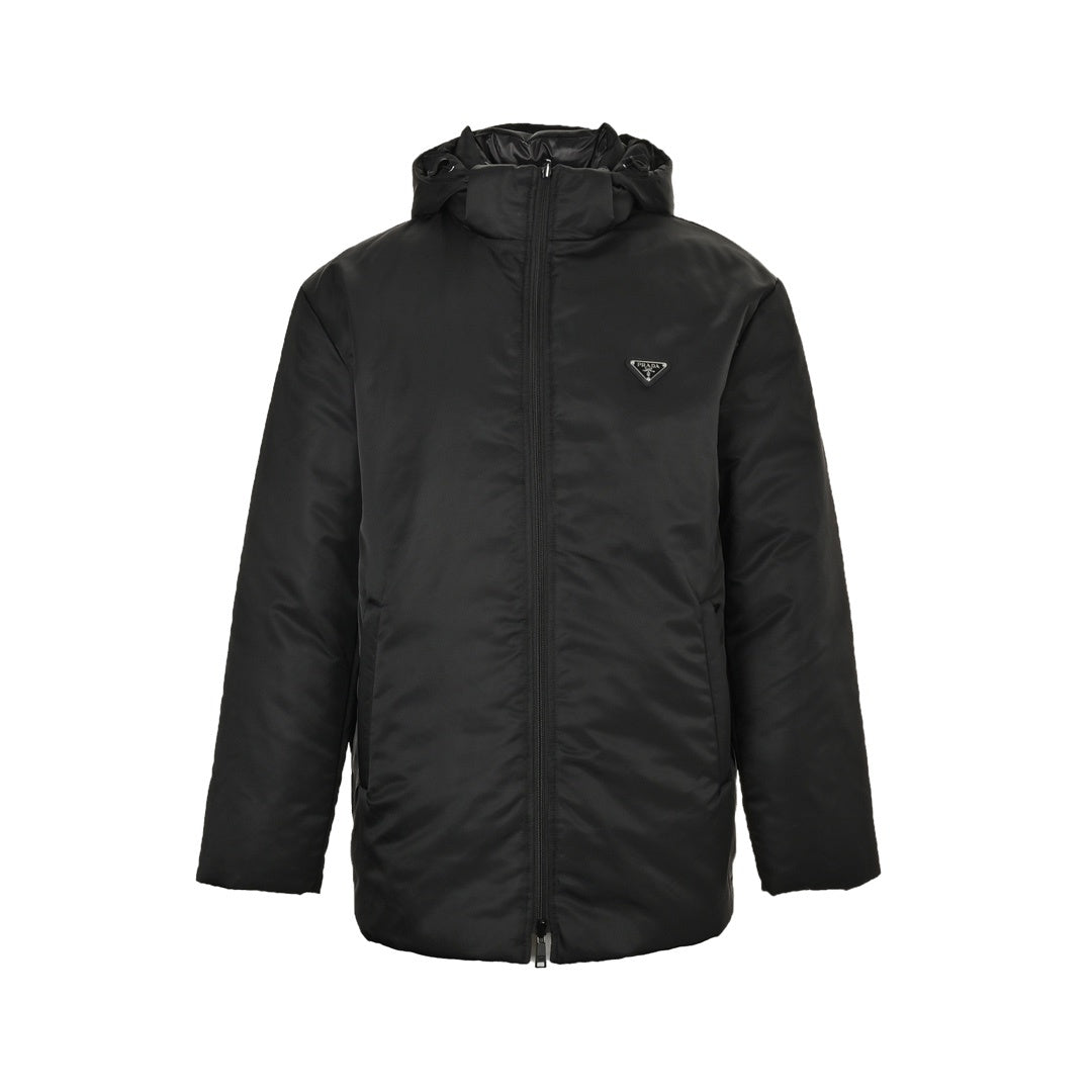 Prada triangle logo nylon bread double-sided hooded down jacket