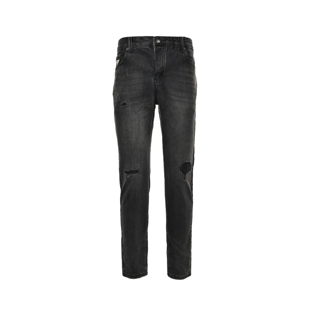 Prada 23Fw triangle logo embroidered logo washed jeans