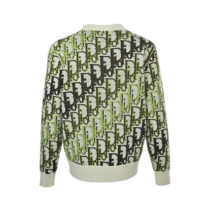 Dior fluorescent green jacquard crew neck knitted sweater