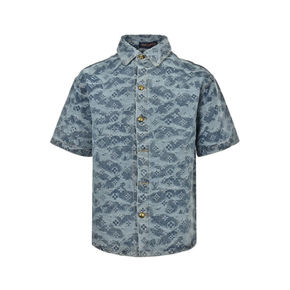 Louis Vuitton cloud old flower jacquard suit denim short-sleeved shirt