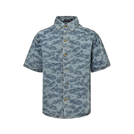 Louis Vuitton cloud old flower jacquard suit denim short-sleeved shirt