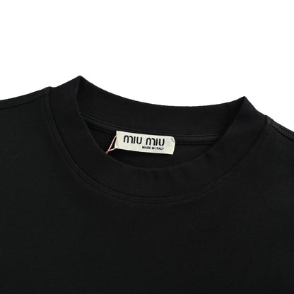 Miu Miu dark pattern woven three-dimensional letter embroidery long-sleeved T-shirt