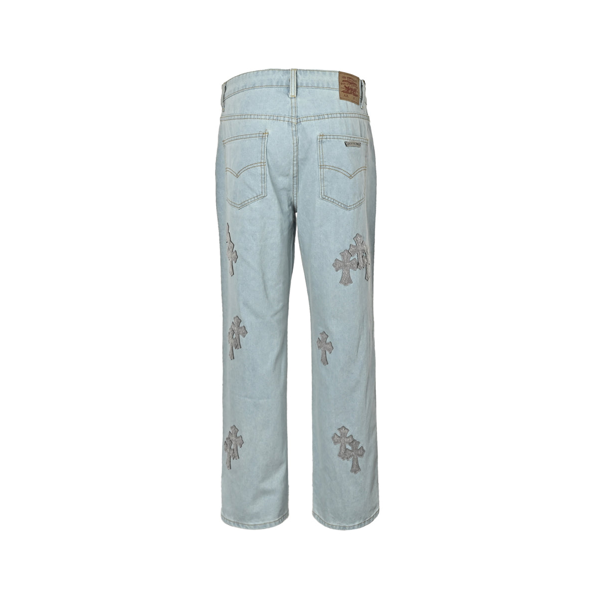 Chrome Hearts horsehair cross patchwork leather washed jeans