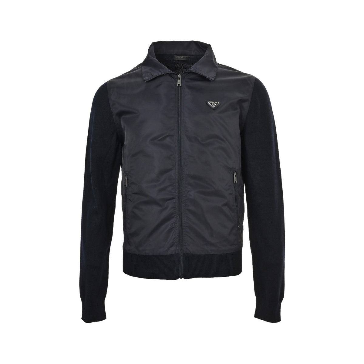 Prada 25Fw triangle logo nylon knitted patchwork jacket