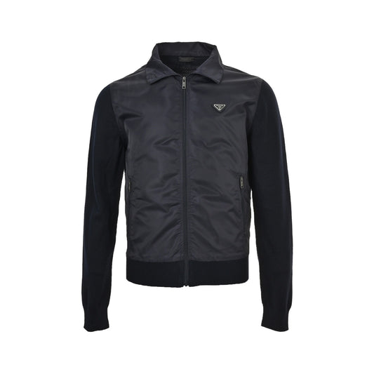 Prada 25Fw triangle logo nylon knitted patchwork jacket
