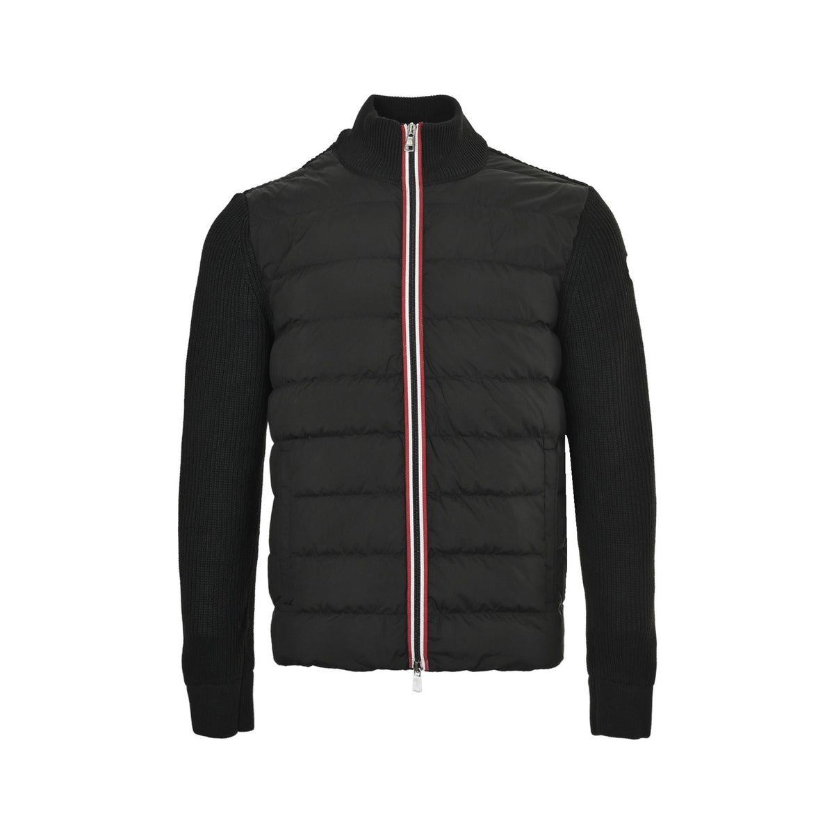Moncler/hooded placket webbing knitted patchwork down jacket