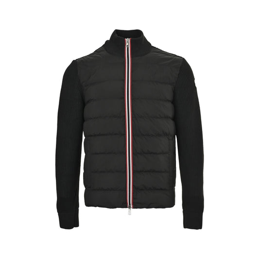 Moncler/hooded placket webbing knitted patchwork down jacket
