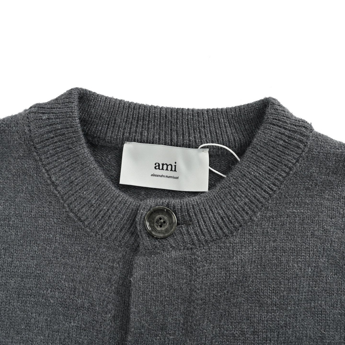 Ami Paris love jacquard knitted crew neck cardigan sweater