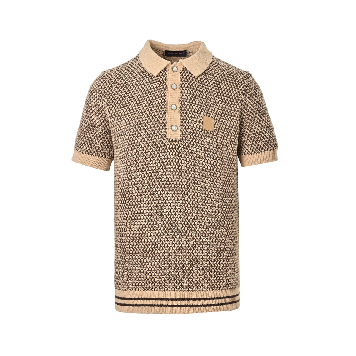 Louis Vuitton 26ss chest leather stamp knitted Polo short sleeves