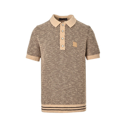 Louis Vuitton 26ss chest leather stamp knitted Polo short sleeves