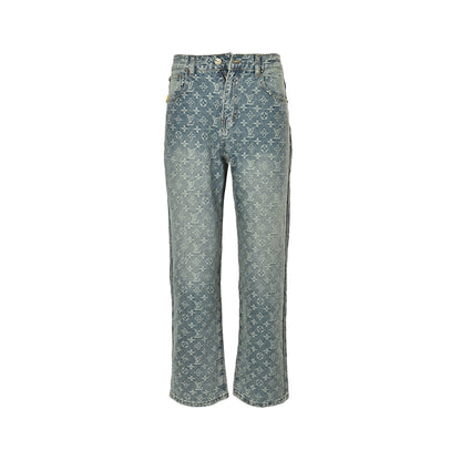 Louis Vuitton old flower all over printed jacquard jeans