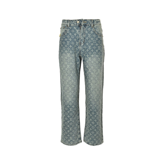 Louis Vuitton old flower all over printed jacquard jeans