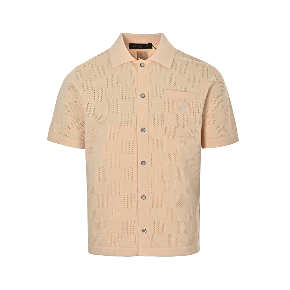 Louis Vuitton checkerboard mesh knitted Polo short-sleeved cardigan