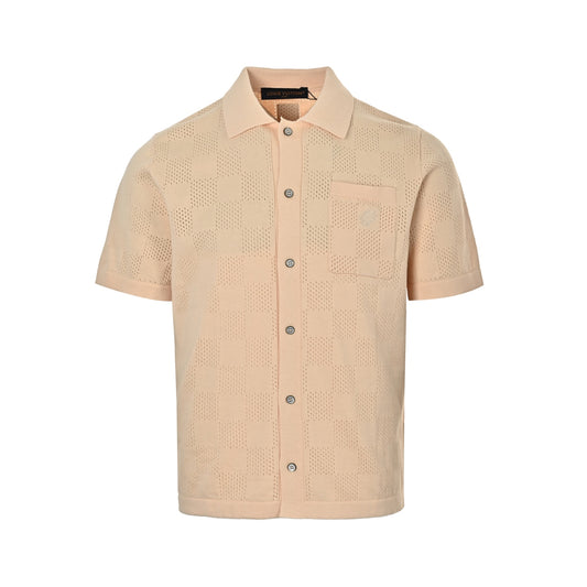 Louis Vuitton checkerboard mesh knitted Polo short-sleeved cardigan