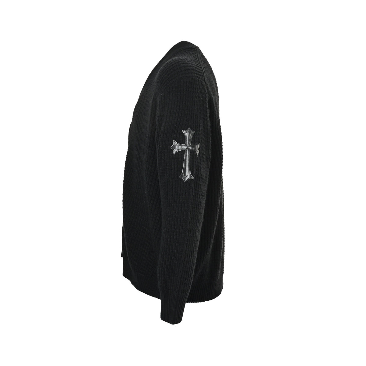 Chrome Hearts/Chrome Heart Sleeve Leather Cross Waffle Cashmere Cardigan
