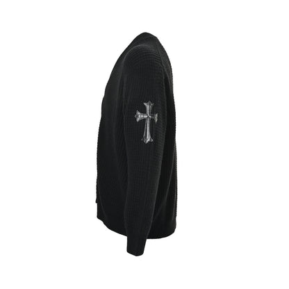 Chrome Hearts/Chrome Heart Sleeve Leather Cross Waffle Cashmere Cardigan