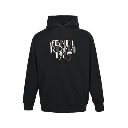Fendi 25Fw letter embroidered velvet hooded sweatshirt