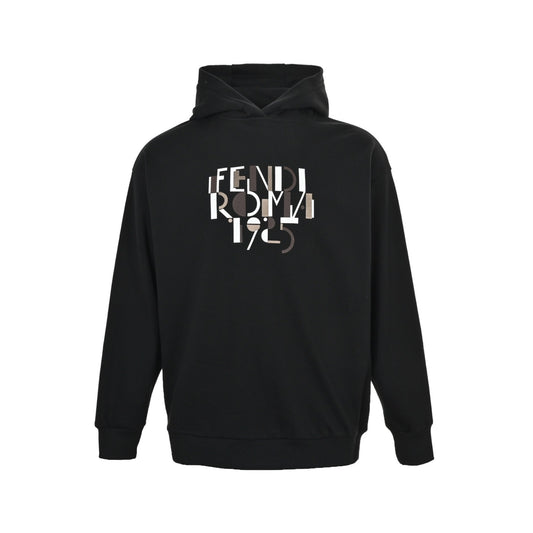 Fendi 25Fw letter embroidered velvet hooded sweatshirt