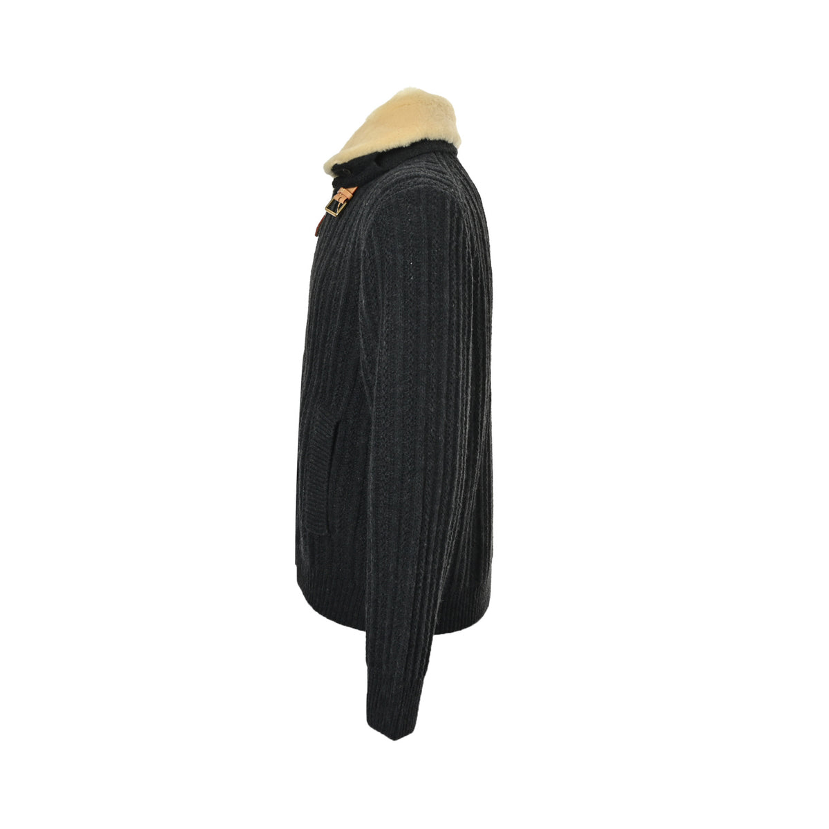 Louis Vuitton 25Fw cashmere fur collar zipper knitted jacket