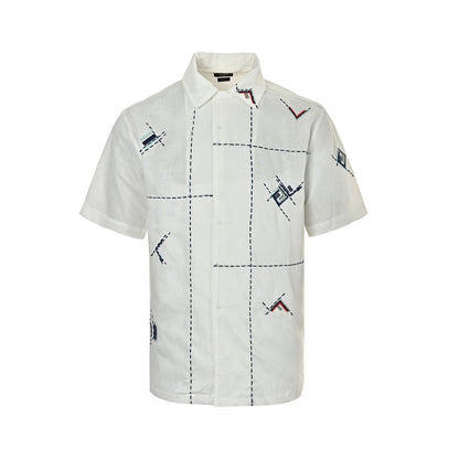 Fendi 26ss FF dotted line embroidered short-sleeved shirt