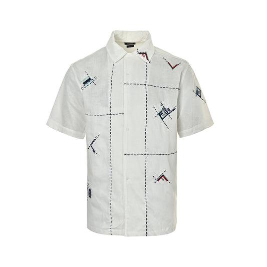 Fendi 26ss FF dotted line embroidered short-sleeved shirt