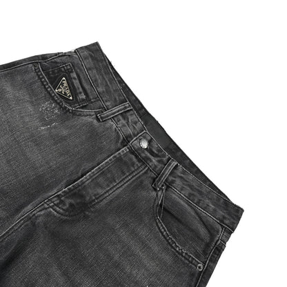 Prada 23Fw triangle logo embroidered logo washed jeans