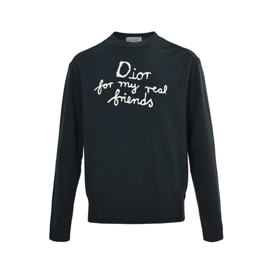 Dior 25Fw letter embroidered crew neck sweater