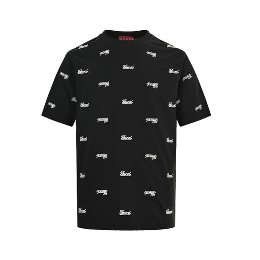 Gucci 24ss all-over embroidered logo short sleeves