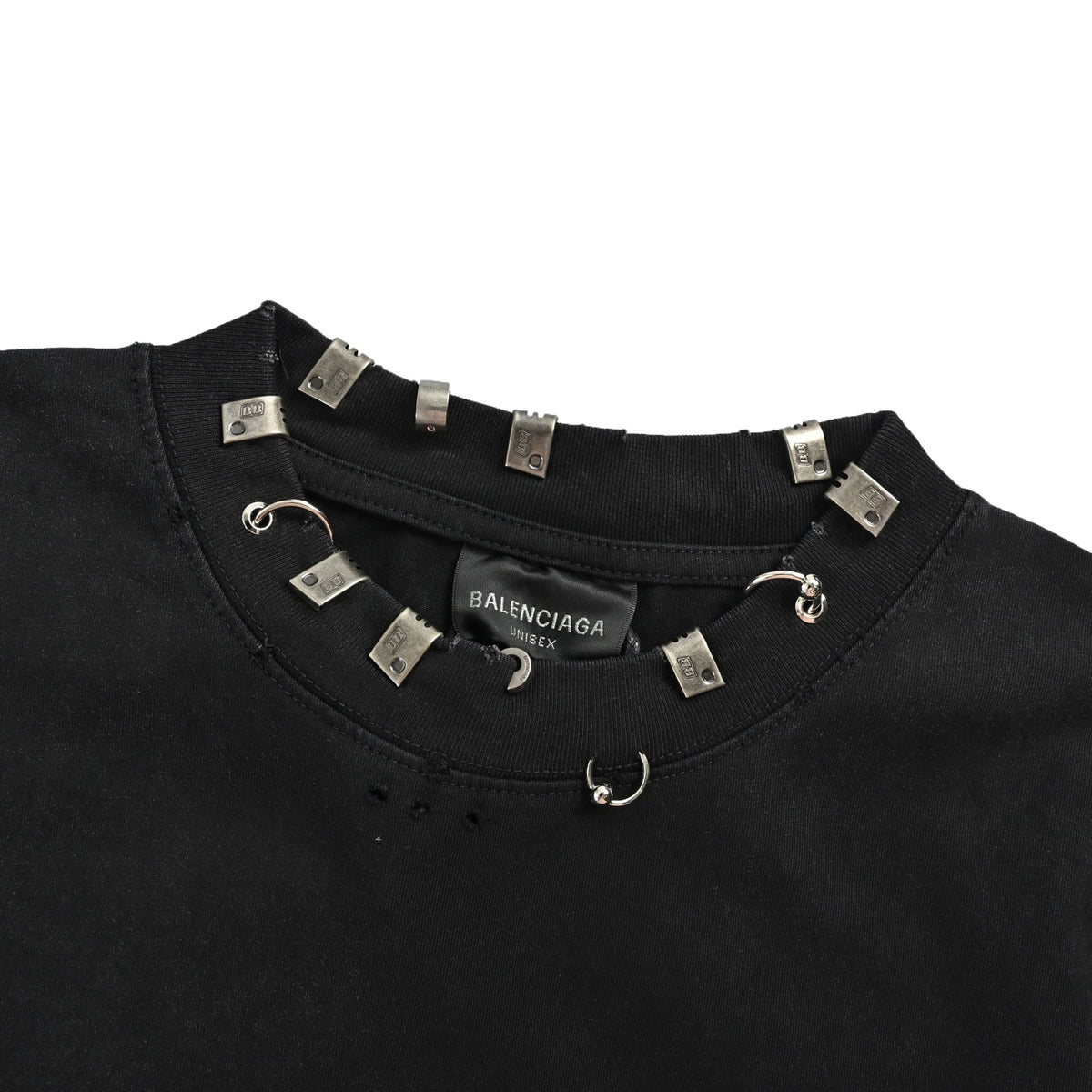 Balenciaga/Balanciaga 26ss collar engraved logo metal buckle pierced short sleeves