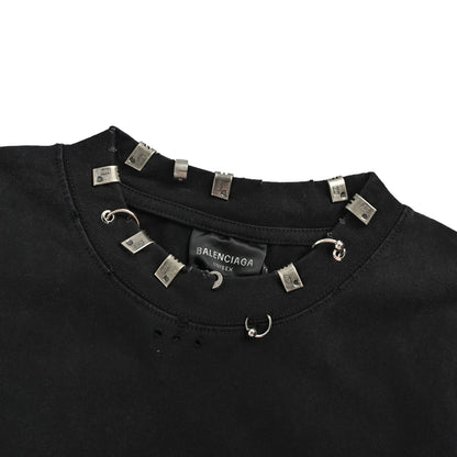 Balenciaga/Balanciaga 26ss collar engraved logo metal buckle pierced short sleeves