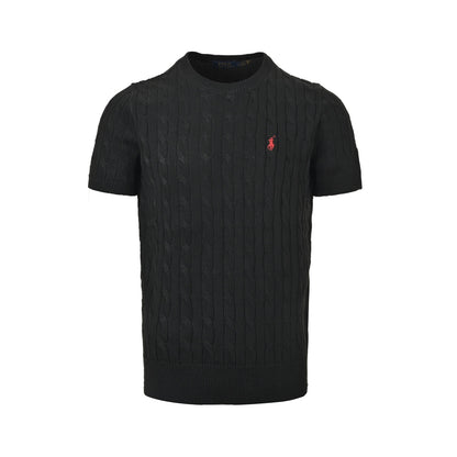 Ralph Lauren horse logo embroidered cable knit short sleeves