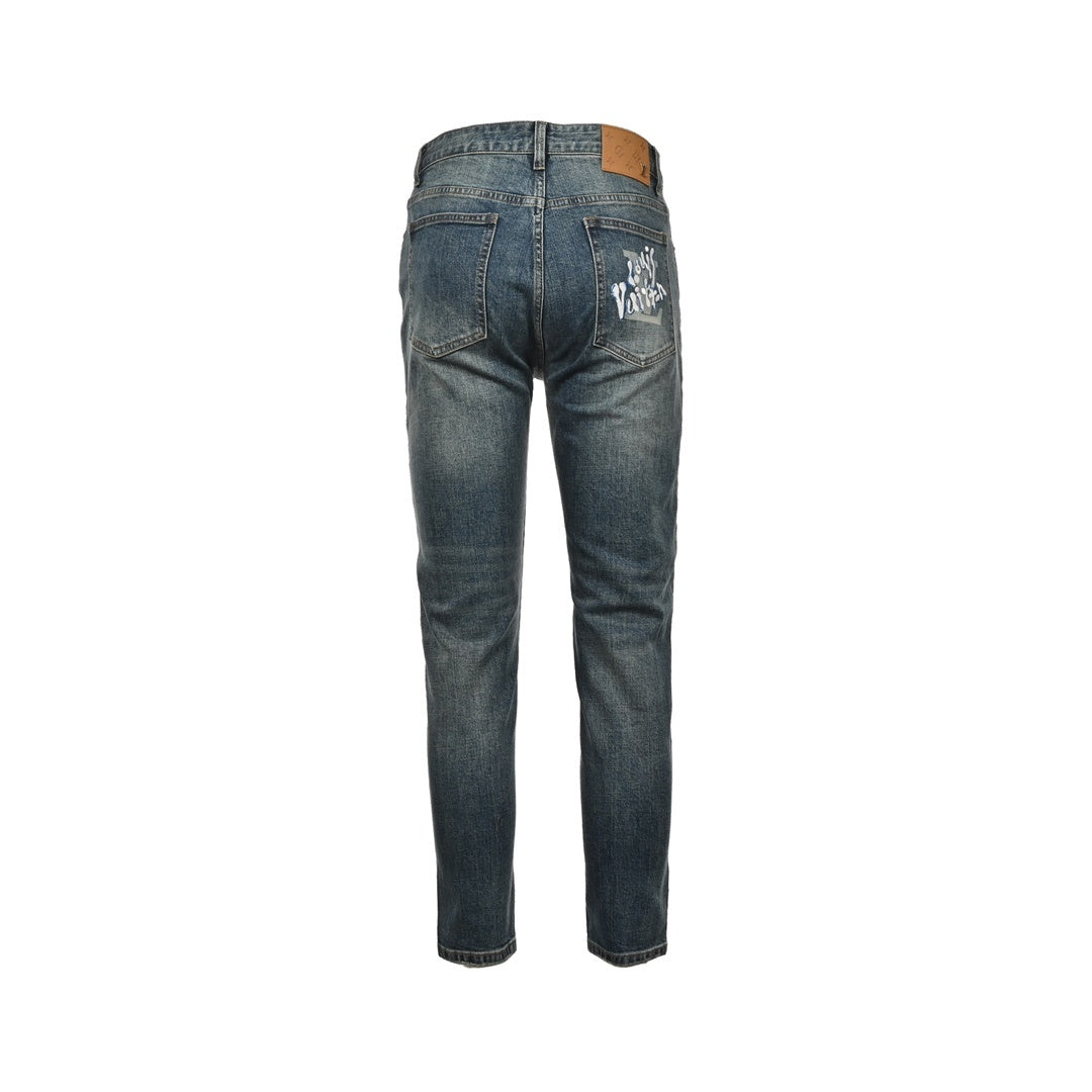 Louis Vitton/Louis Vuitton 23Fw back pocket graffiti lettering jeans