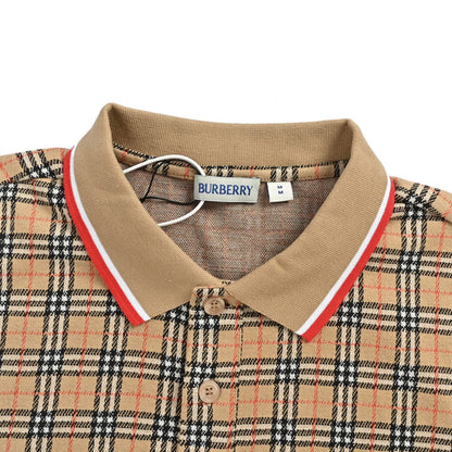 Burberry war horse embroidered plaid Polo short sleeves