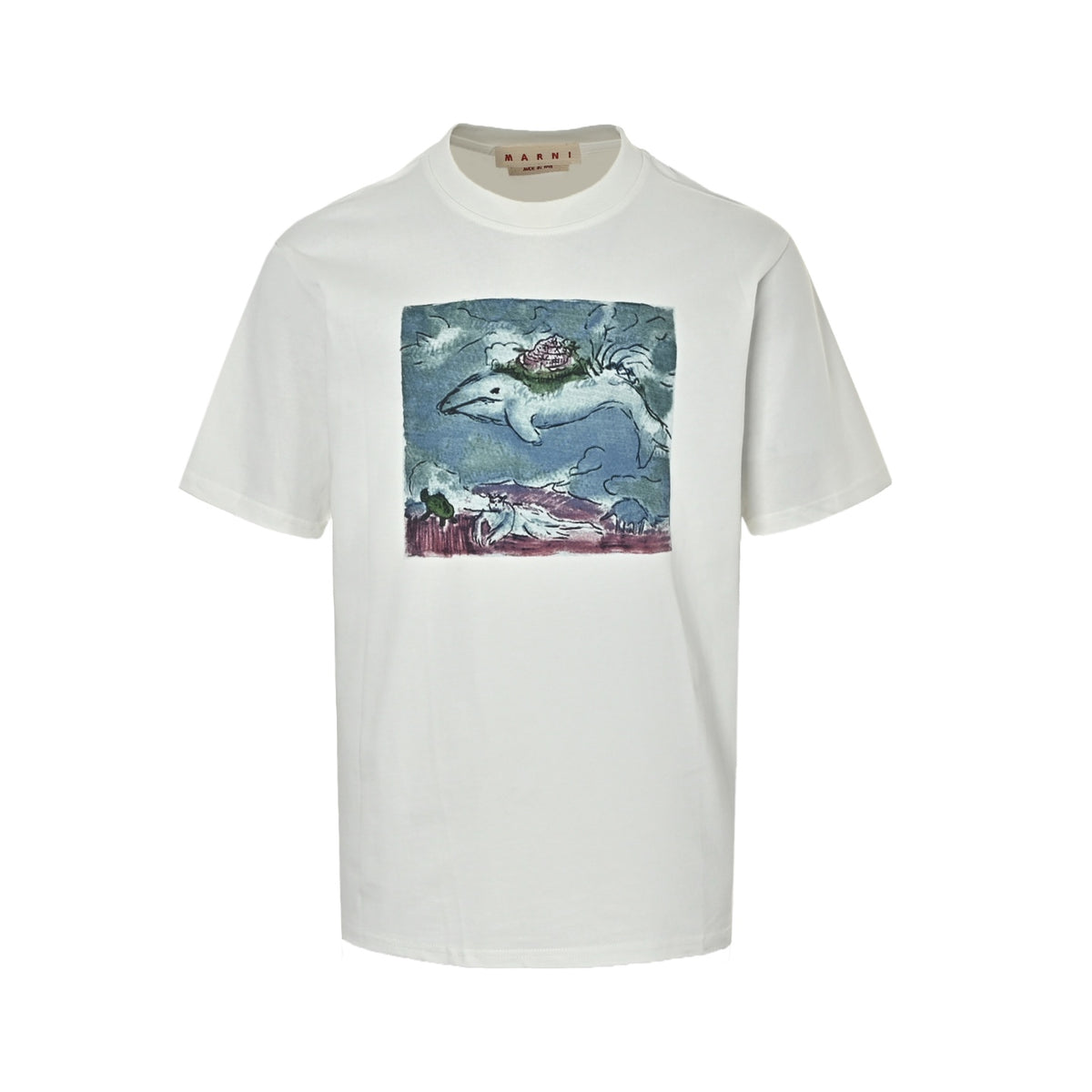 Marni humorous hand-painted graffiti ocean whale print short sleeves