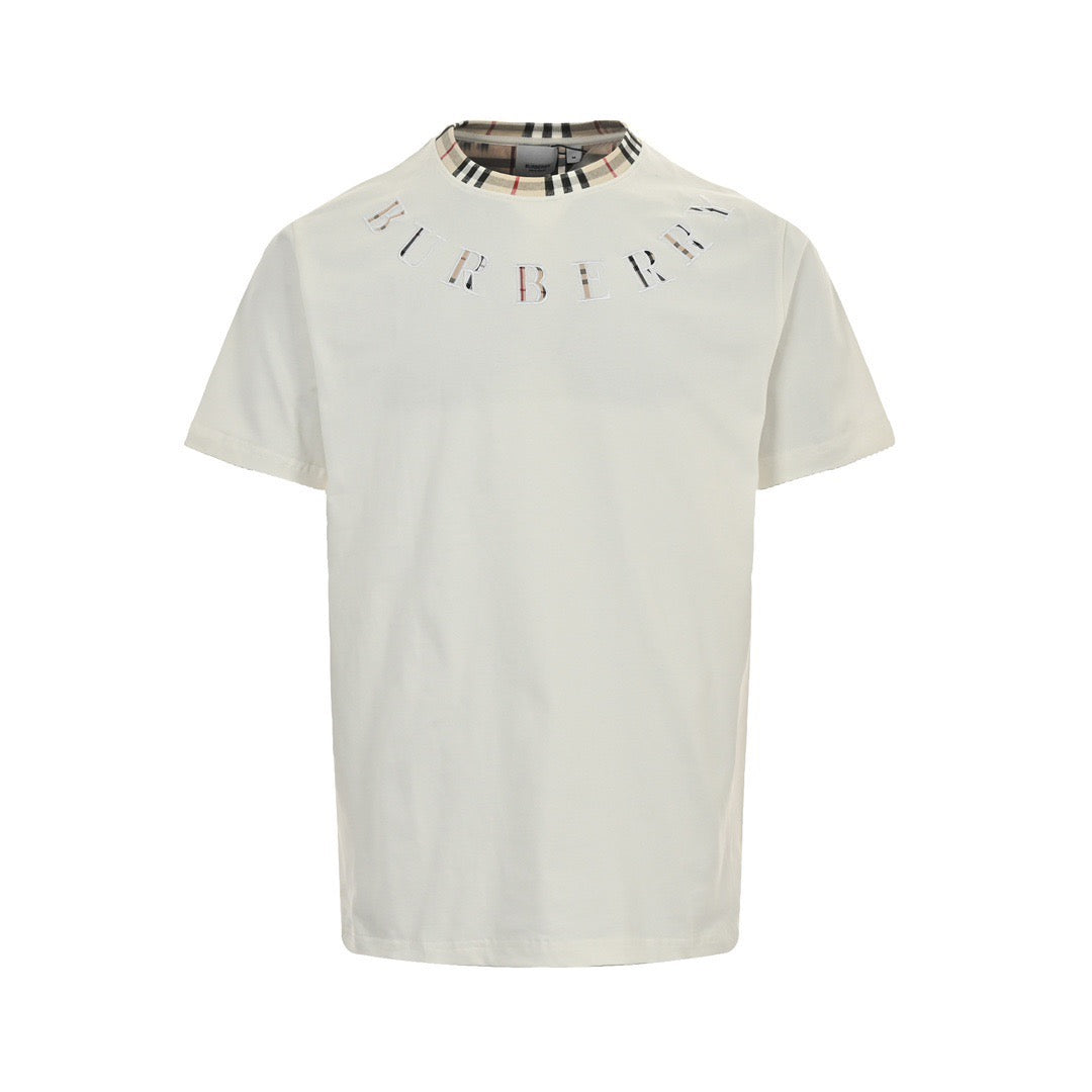 Burberry 24ss plaid collar patchwork embroidered letter short sleeves