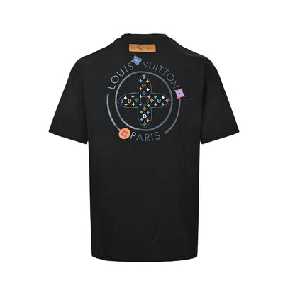 Louis Vuitton colorful three-flower embroidered short sleeves