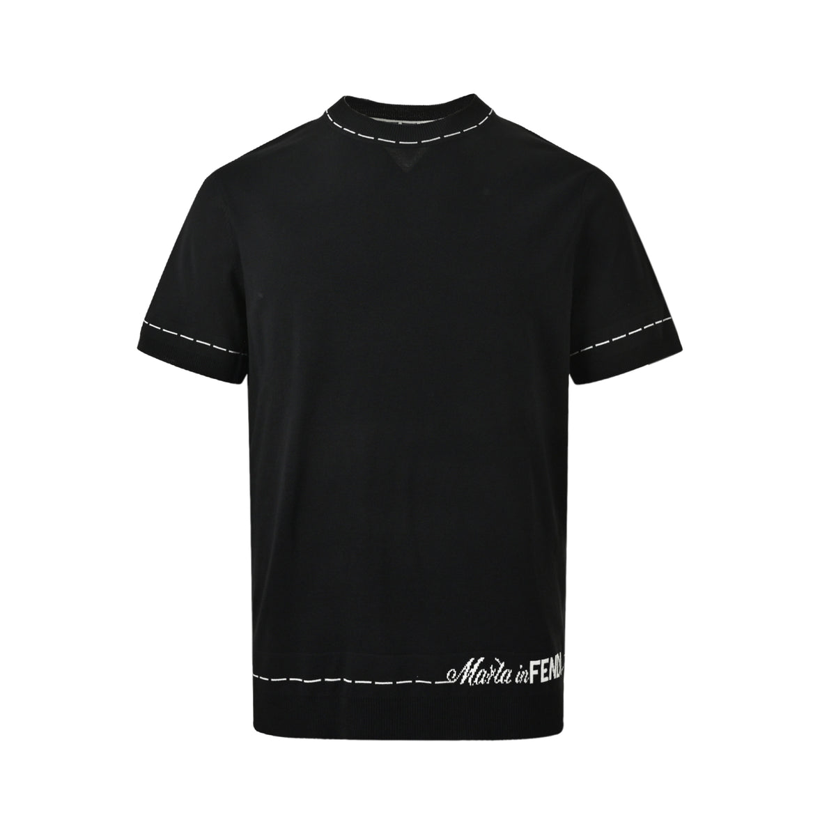 Fendi letter signature dotted striped jacquard knitted short sleeves at the hem