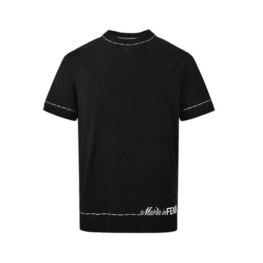 Fendi letter signature dotted striped jacquard knitted short sleeves at the hem