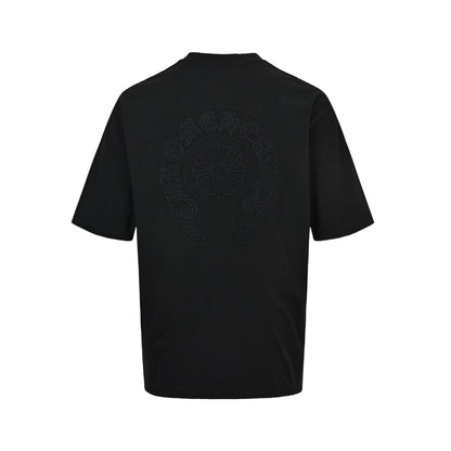 Chrome Hearts/Chrome Heart Dark Pattern Sanskrit Scroll Embroidered Short Sleeves