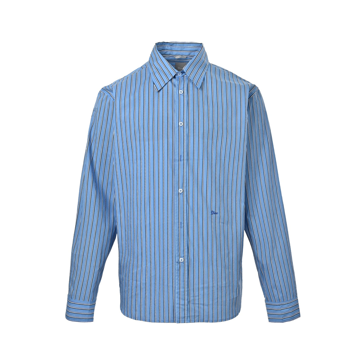 Dior show blue vertical striped long-sleeved shirt