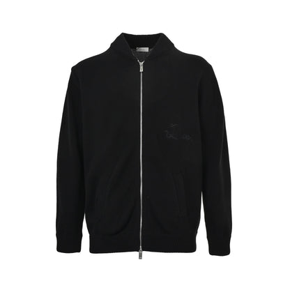 Dior signature letter embroidered zipper sweater jacket